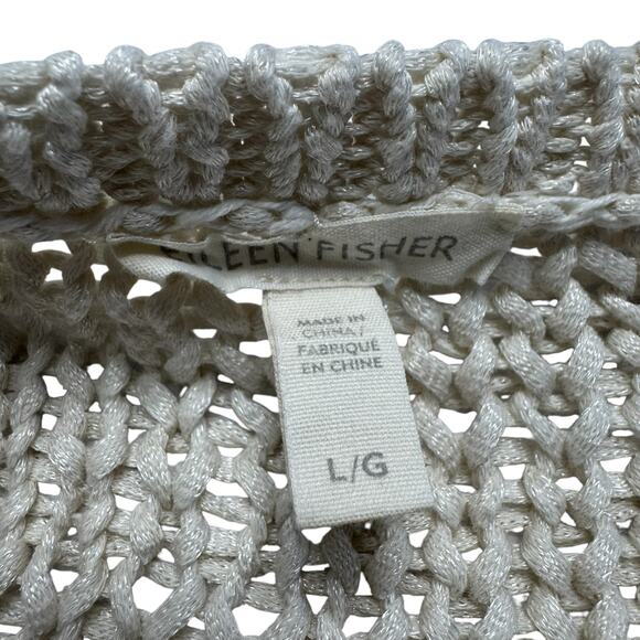 EILEEN FISHER Ivory Open Knit Pullover Sweater Size Large Womens Cotton Blend - Picture 6 of 10